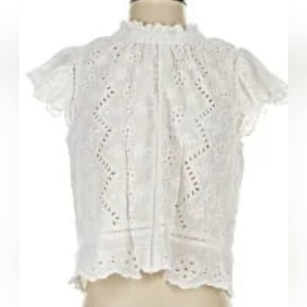 White Eyelet Lace Short Sleeve Blouse
